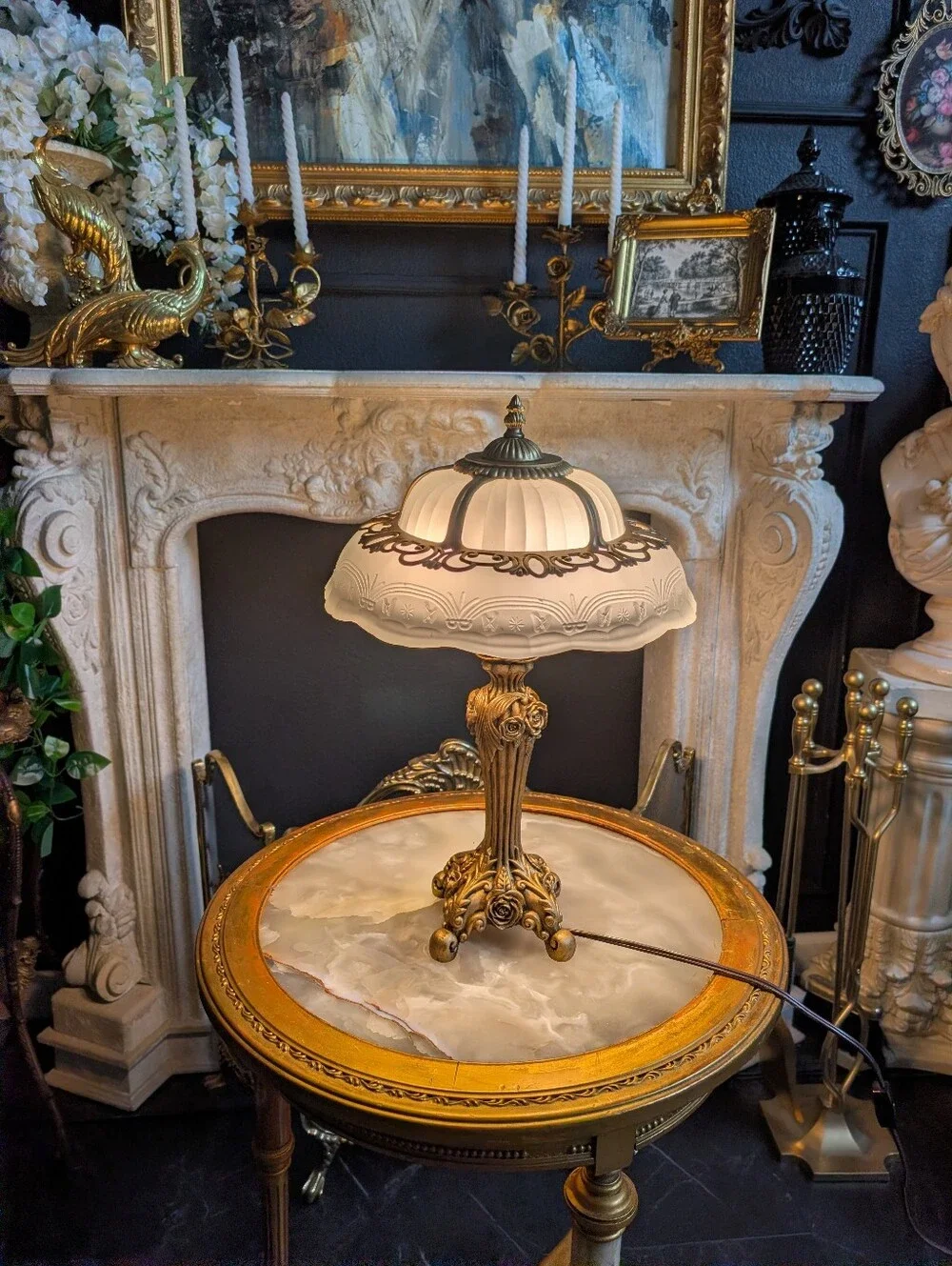 Vintage Cheyenne Art Nouveau-Style Glass Ornate slag shape frosted lampshade